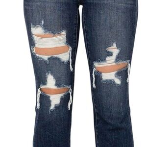 Judy Blue Dark Blue Distressed Boyfriend Jeans